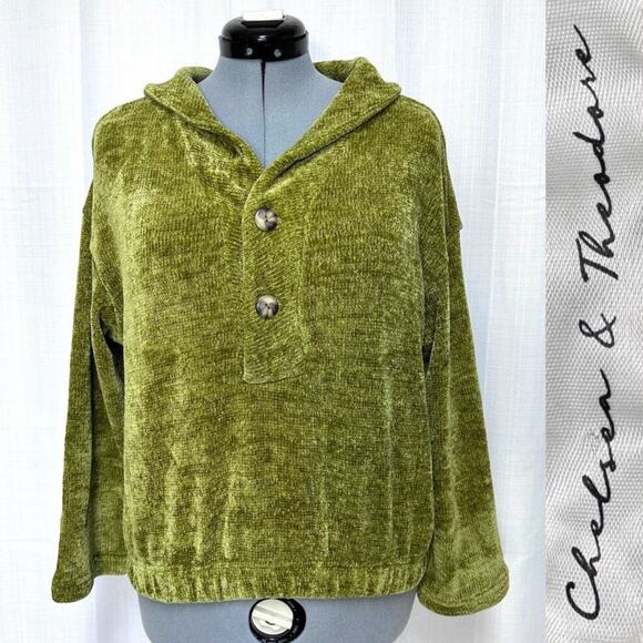 Chelsea & Theodore Chenille Sweater Moss Green Ribbed Pullover Sz: M - Picture 1 of 8